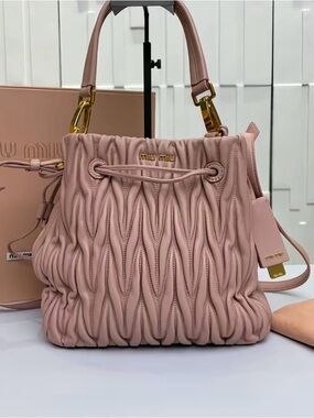 Miu Miu Blush Pink Matelassé Drawstring Shoulder Bag